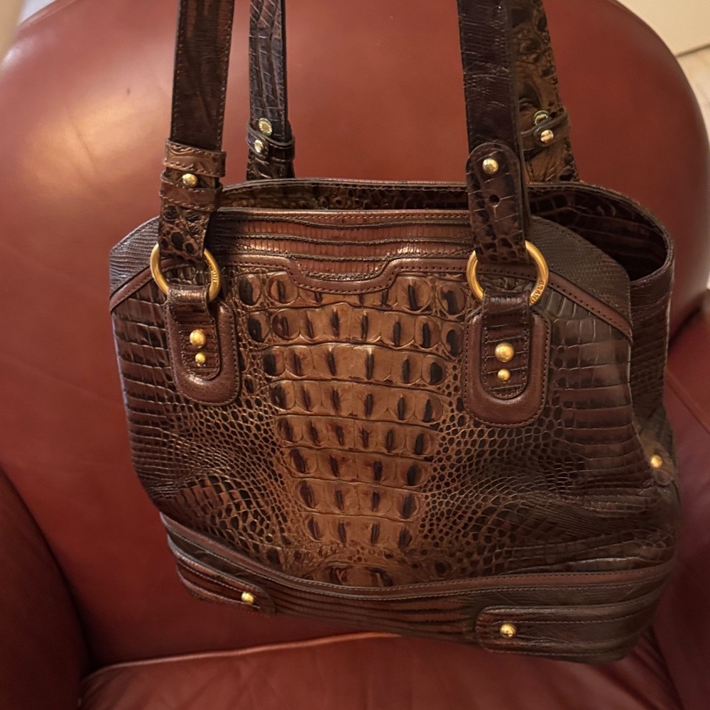 Brahmin Rich Brown Crocodile-Embossed Shoulder Bag - Picture 5 of 10